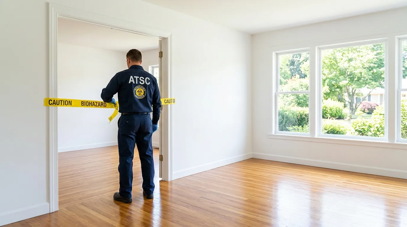 Certified biohazard cleanup crew performing Trauma Scene Cleanup in Byron